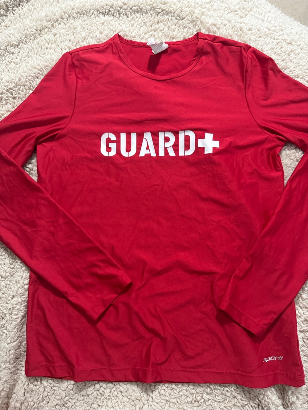 Red 'GUARD' Long-Sleeve Swim Coverup